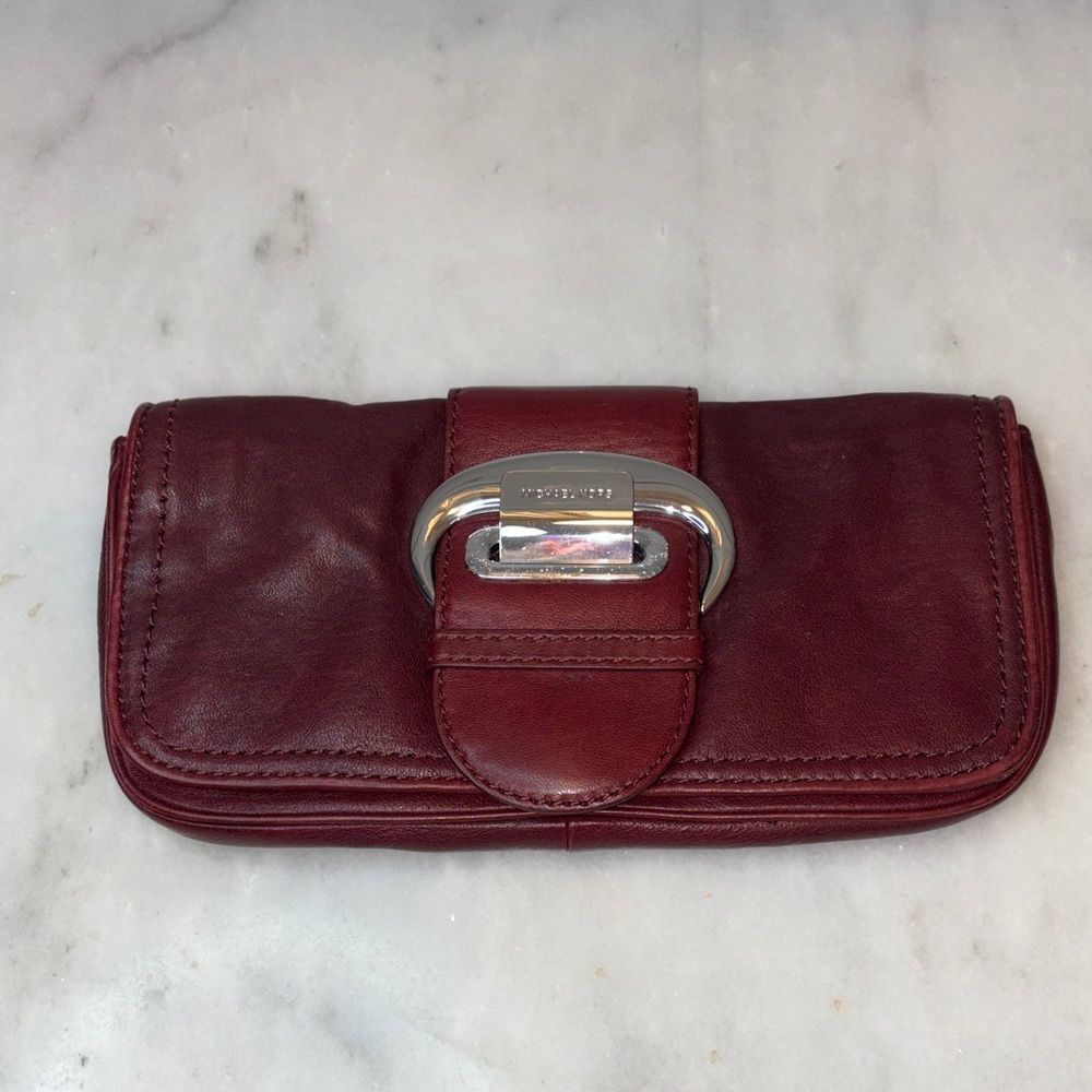 Michael Kors Clutch Bag Purse Leather Vintage Y2K Maroon Cranberry Buckle Bag